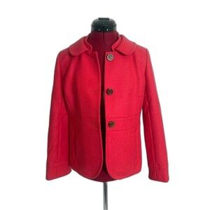 J. Crew Pea Coat/Blazer Women Size 6P Red 100% Wool 3-Button Closure Long Sleeve